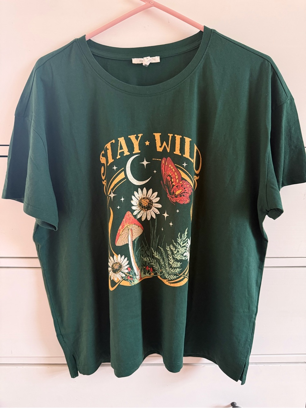 Maurices Stay Wild Floral Mushroom Green Graphic Tee Size Large